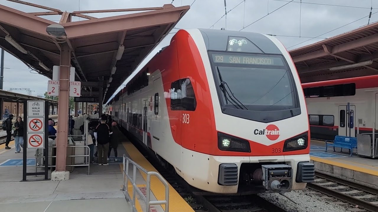 Northbound Caltrain arrives into San Jose, CA - Diridon (SJC)