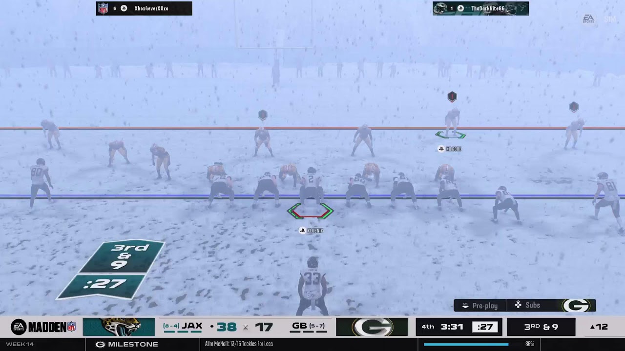 NFL Madden26 OTSS 2028 Season Week 14, Jaguars @ Packers.