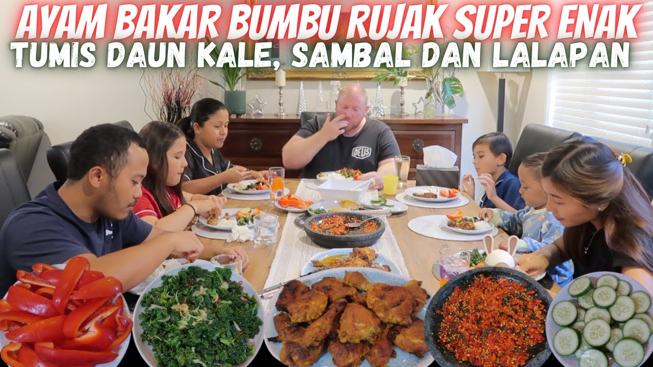 AYAM BAKAR BUMBU RUJAK SUPER ENAK, TUMIS DAUN KALE, SAMBAL DAN LALAPAN