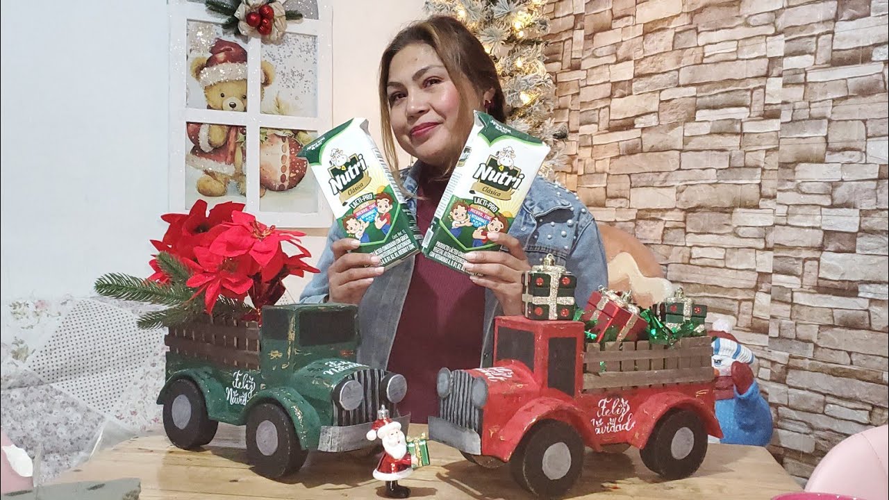 Aprende hacer camioneta navideña fácil rápido y económico con cajas tetrapack / Diy merry christmas