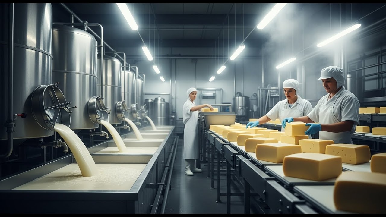 Inside the Cheese Factory – From Fresh Milk to Perfect Cheese Blocks (Full Process)