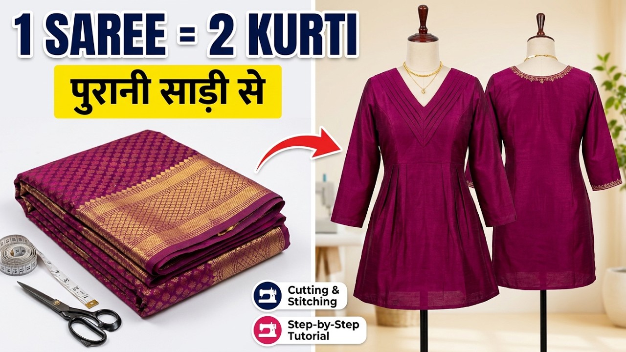 Make 2 Kurtis from One Old Saree Cutting & Stitching | Purani Saree Se Do Kurti Ki Cutting Aur Silai