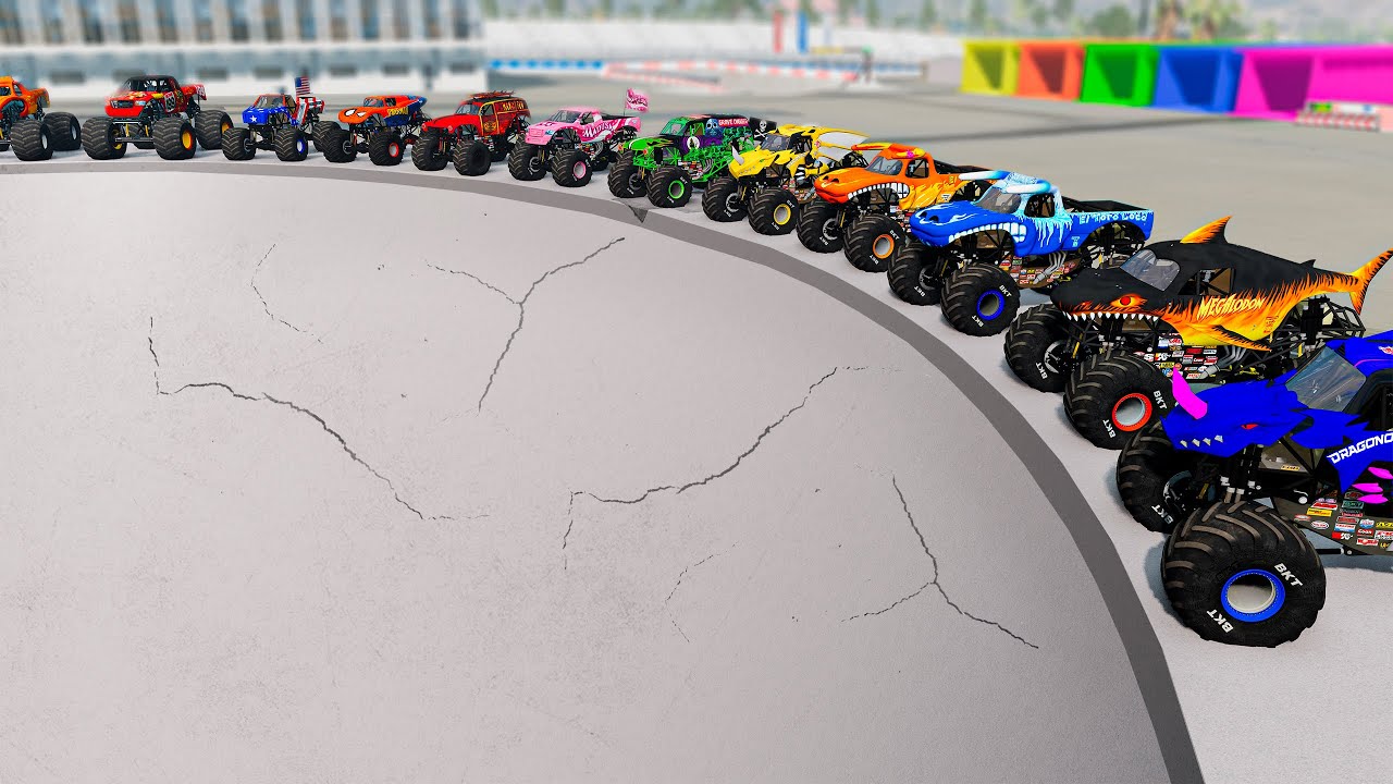 BIG & LITTLE MONSTER TRUCKS and HUGE HOLE - BeamNG Monster Trucks