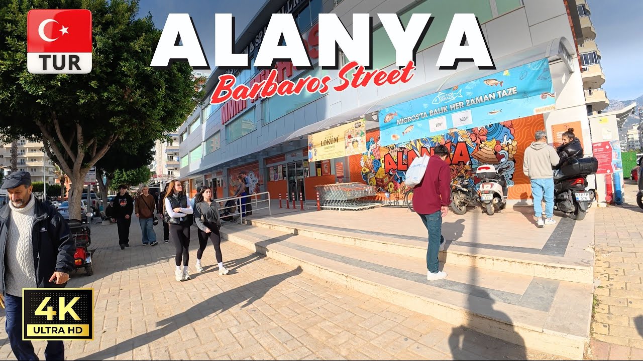 Alanya Mahmutlar Barbaros Street Walking Tour | Shops & Lively Vibe | Antalya Turkey | [4K HD]