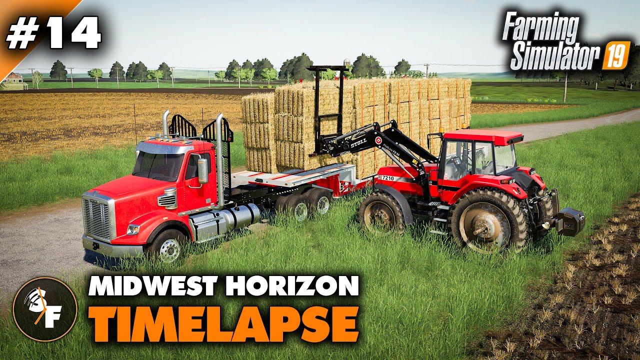 FS19 Midwest Horizon Timelapse #14 Harvesting Wheat & Baling Straw