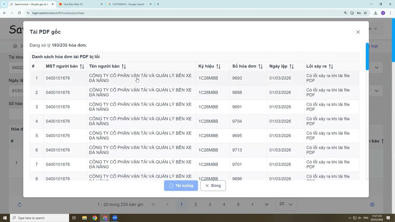SAVE INVOICE - HƯỚNG DẪN SỬ DỤNG PHẦN MỀM TẢI H&Oacute;A ĐƠN GỐC H&Agrave;NG LOẠT