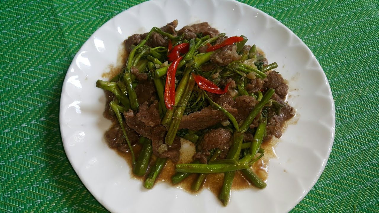 របៀបធ្វើ កញ្ឆែត​ឆាជាមួយសាច់គោ​ |ผัดผักกระเฉดเนื้อ | Stir Fried Water Mimosa