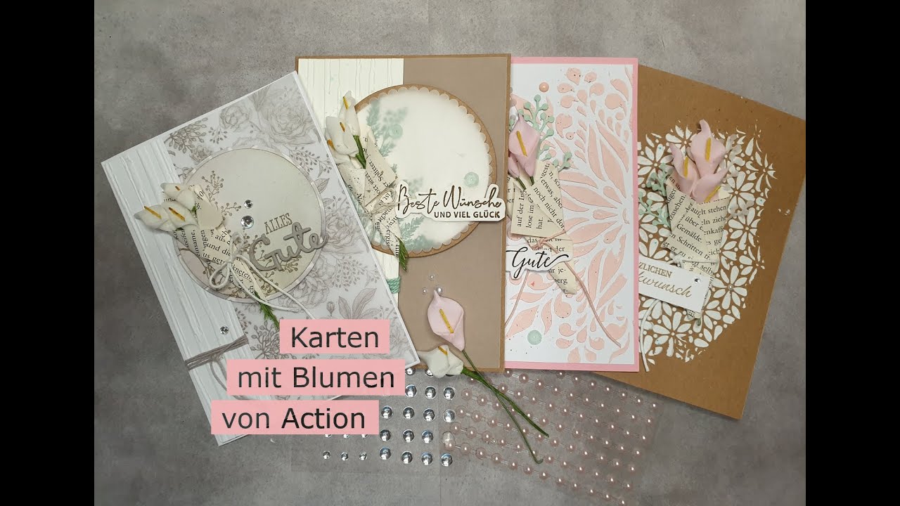 Karten mit Blumen und Vellum von Action mit Strukturpaste und Stempeln von Stampin Up!