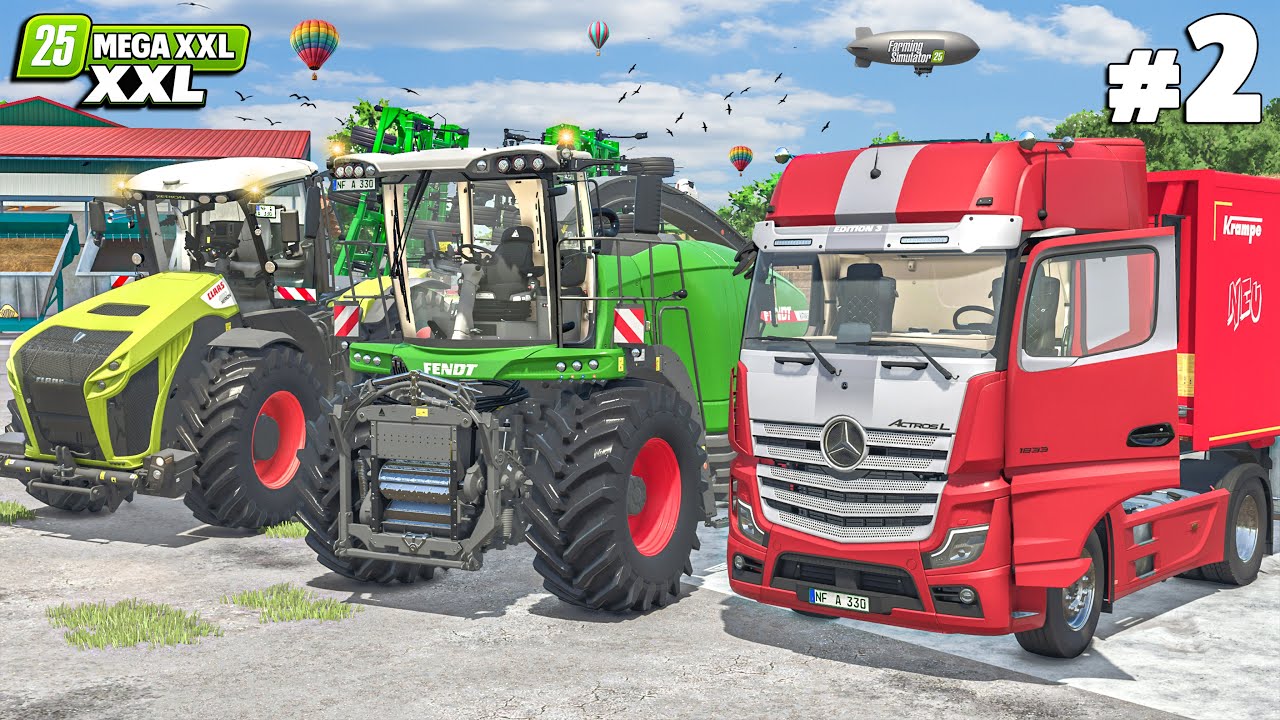 Превращение соломы в тюки и кукурузы в мякину | MEGA XXL | Farming Simulator 25