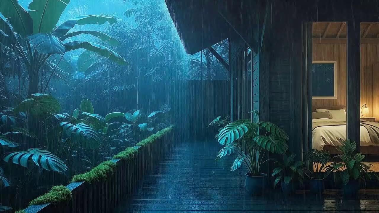Calming Rainfall To Sleep Peacefully In Rainforest Wooden Shelter 🌧️