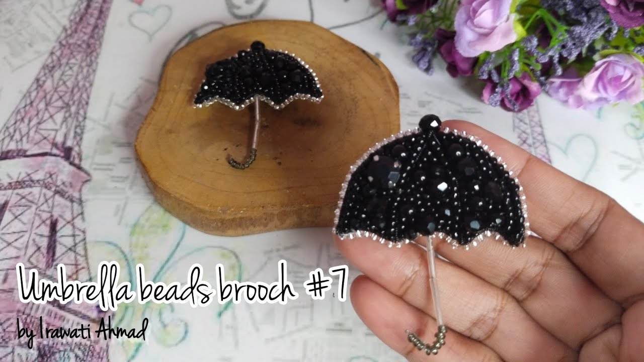 DIY umbrella beads brooch embroidery. Tutorial bross dari manik manik, payet dan kristal.