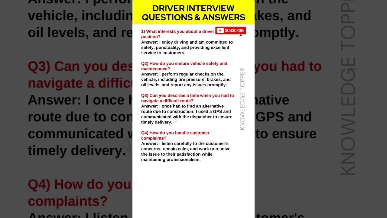 Driver Interview Questions and Answers | Truck Driver Interview Questions and Answers