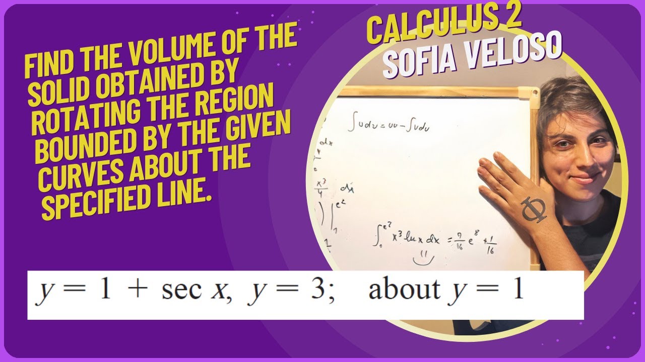 6.2.13 Найдите объем тела, полученного вращением области y = 1 + sec(x), y = 3, вокруг y = 1.