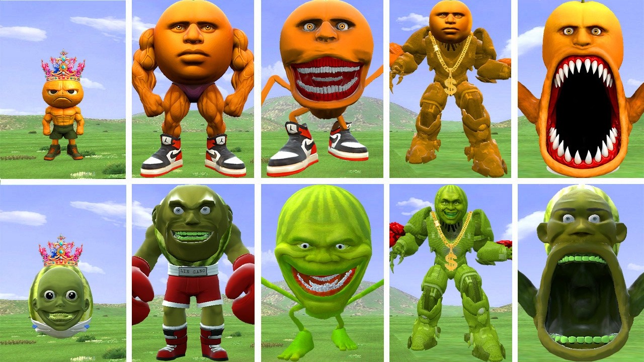 ALL NEW EVOLUTIONARY FORMS OF ODINDINDUN ODINDIN MONSTER VS LINGANG MELON MONSTER IN GARRY'S MOD!