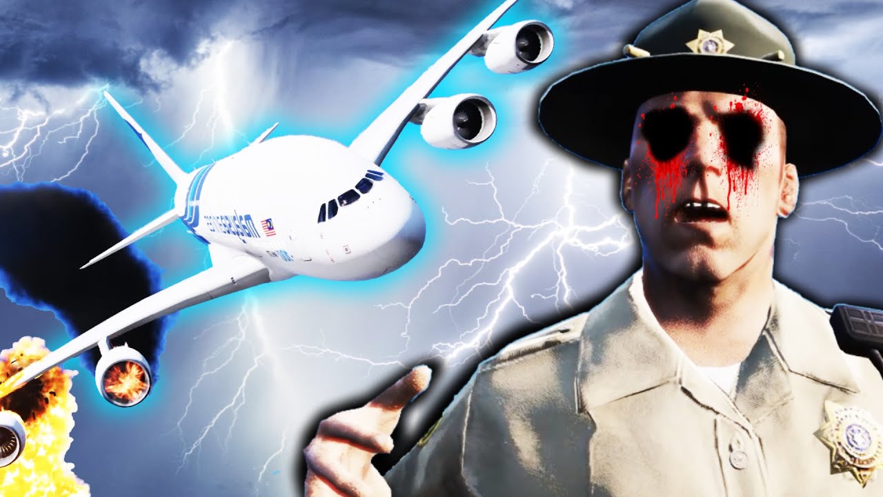 GTA5 駕駛一輛恐怖的 MH370 飛機墜毀遇上猛鬼警察！😱😱