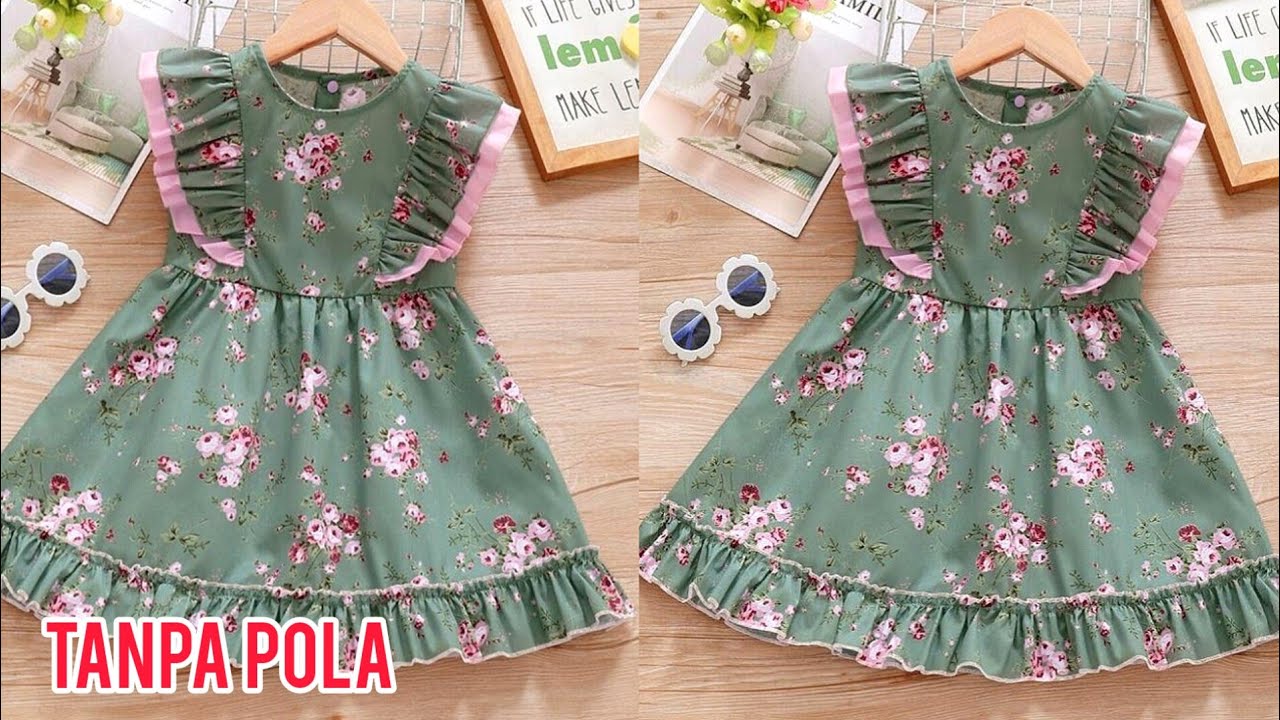 Baby frock cutting and stitching//Cara menjahit baju anak perempuan TANPA POLA untuk penjahit pemula