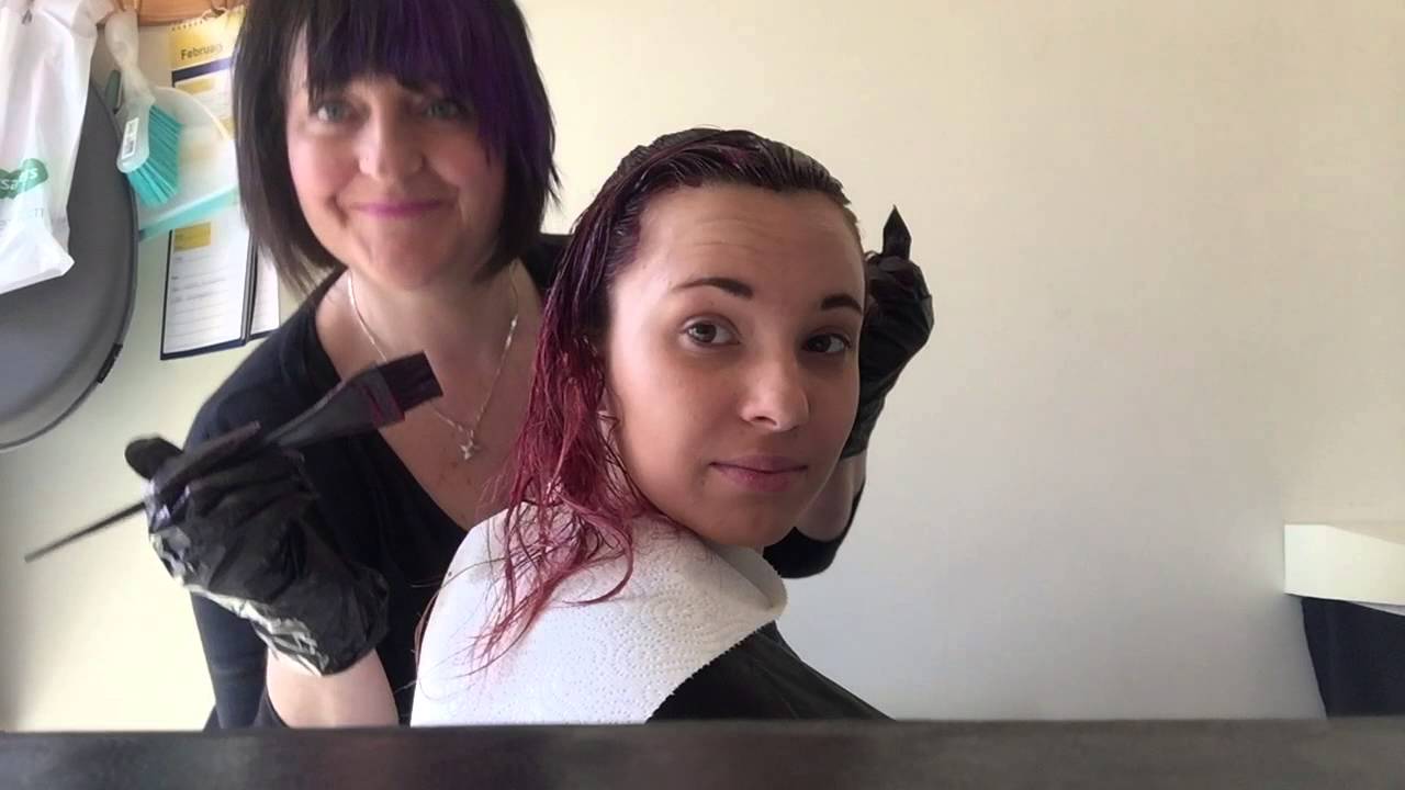 Crazy Color Aubergine-Faded Red to Vibrant Purple Hair.