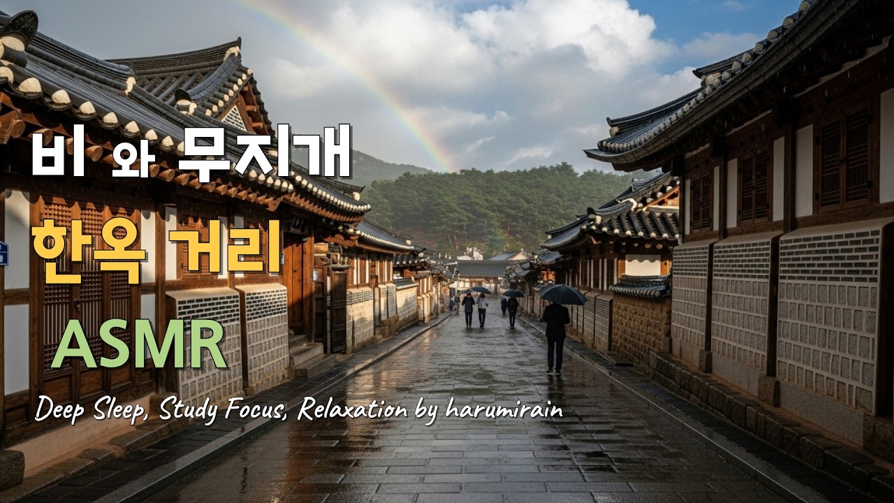 비 온 뒤 무지개 뜬 한옥 거리 ASMR 🌈 | 불면증, 집중, 행운 가득 | Korean Hanok Street Rain & Rainbow Ambiance