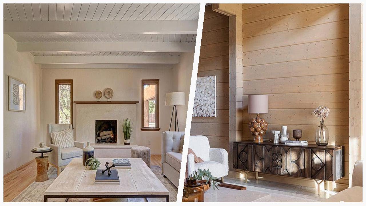 75 Shiplap Ceiling Living Space With A Plaster Fireplace Design Ideas You'll Love 🔴