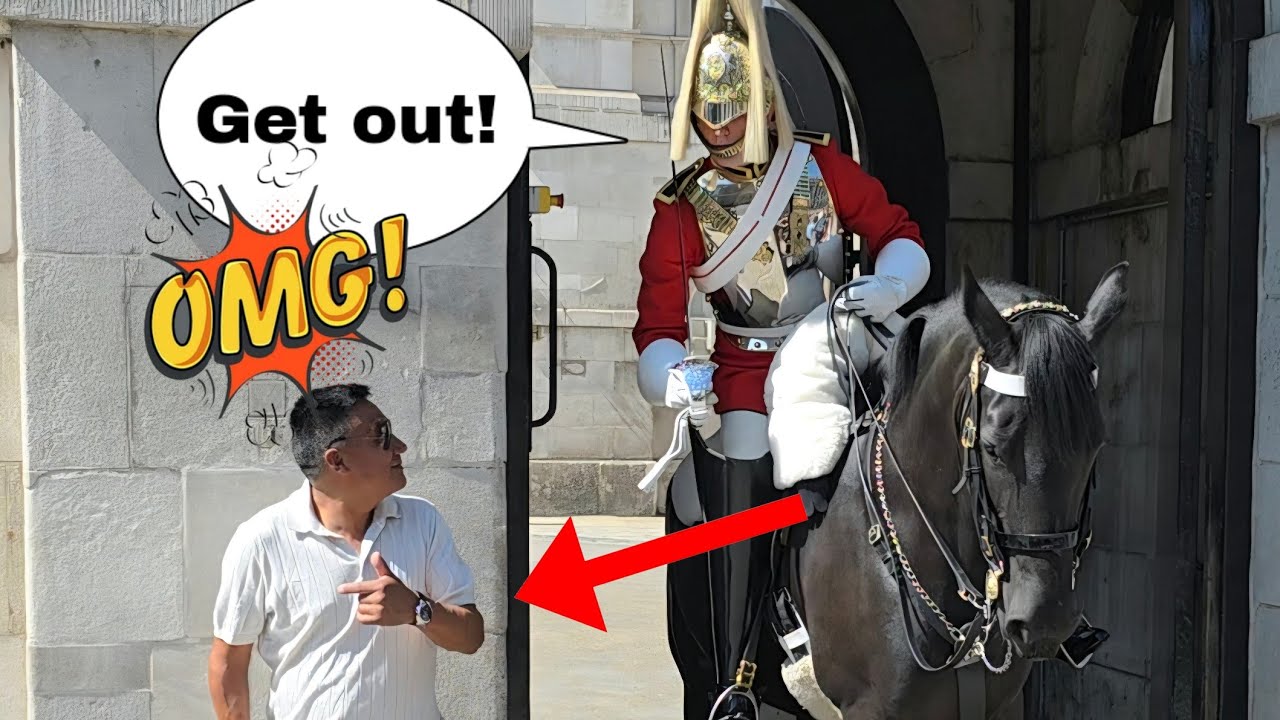 CLUELESS tourist got told off by the Kings Guard to GET OUT of the Box! 