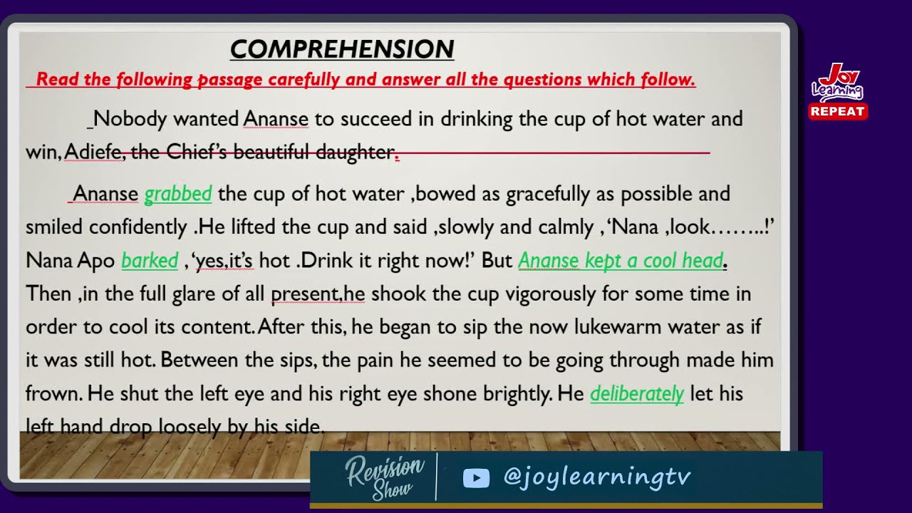 Revision Show - English Language -  Comprehension -Part A