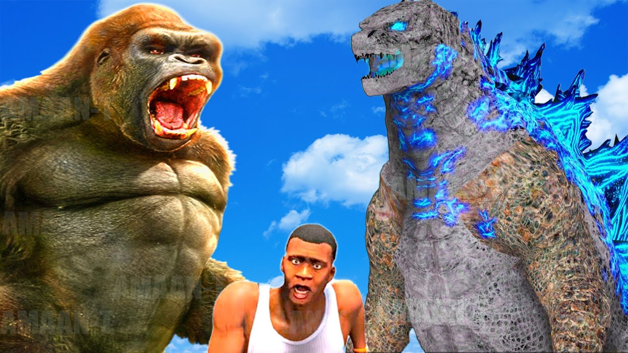 KING KONG GORO The Giant vs GODZILLA T Rex | Shinchan & Franklin bhaiya Dinosaur game (gta 5 mods)