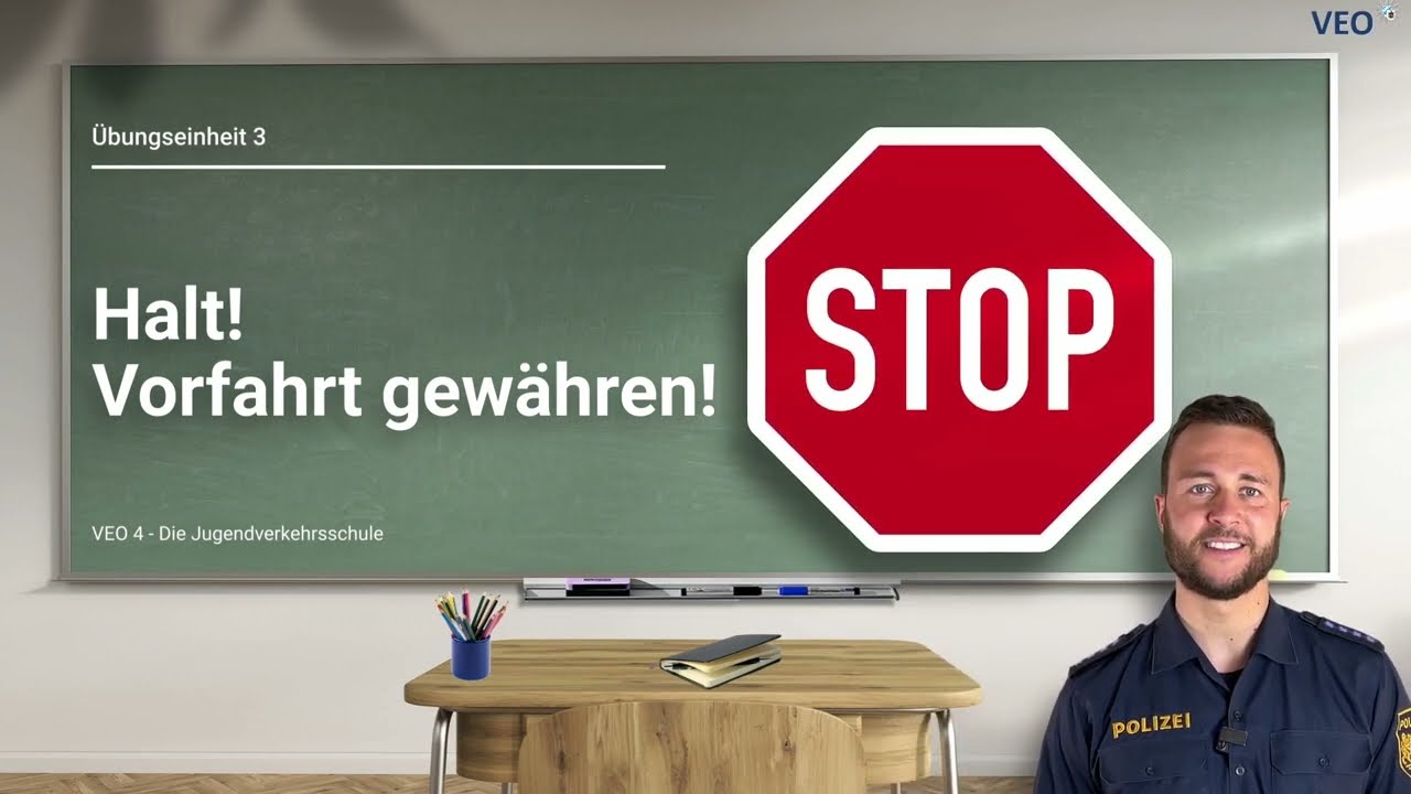 VEO 4 - Jugendverkehrsschule 3 - Linksabbiegen aus einer Einbahnstraße mit Stoppschild - Bayern