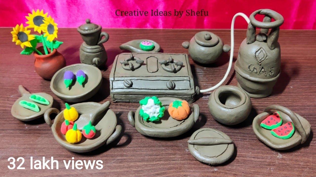 Amazing technique make handmade kitchen set with clay || miniature clay kitchen set