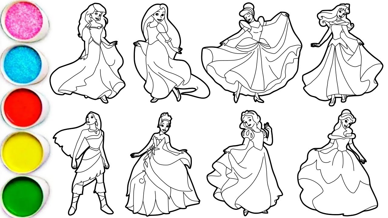 How to draw Princesses Disney - Ariel, Rapunzel, Cinderella, Aurora, Pocahontas, Tiana, Snow White