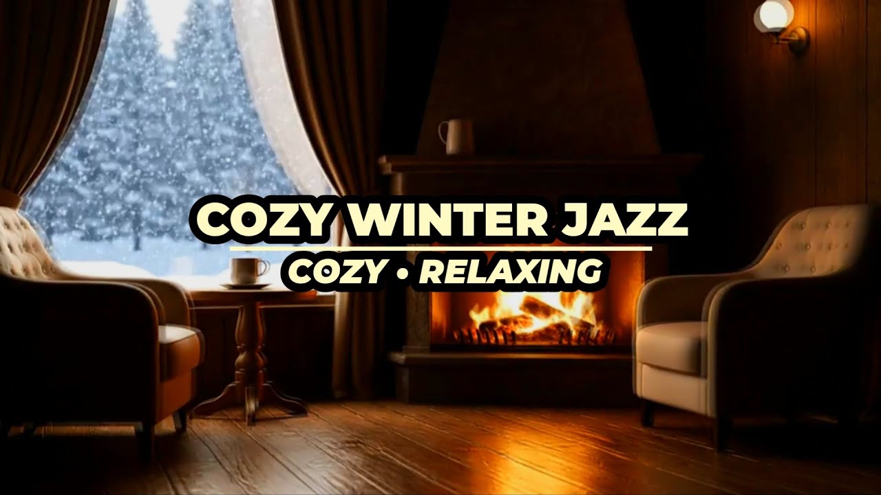 Cozy Winter Caf&eacute; Jazz ❄️ Fireplace & Snow Ambience | 1 Hour Seamless Loop