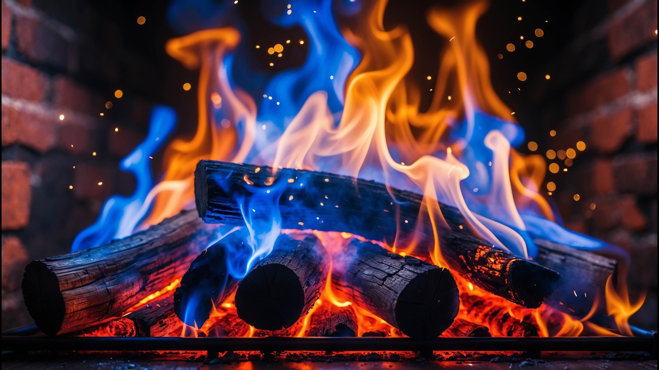 🔥 Relaxing Fireplace Ambience with Dramatic Color-Changing Fire - Calming Sound of Brick Fireplace