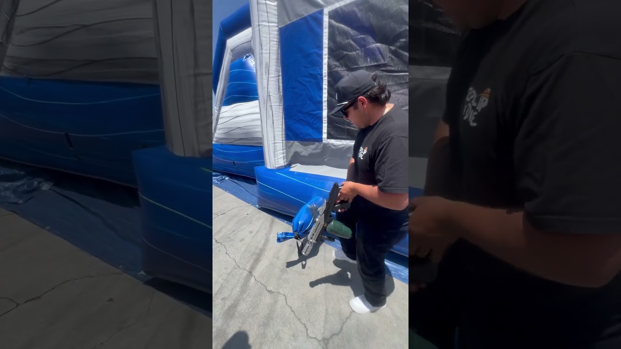 Testing a flamethrower 🔥 with a bounce house!!!