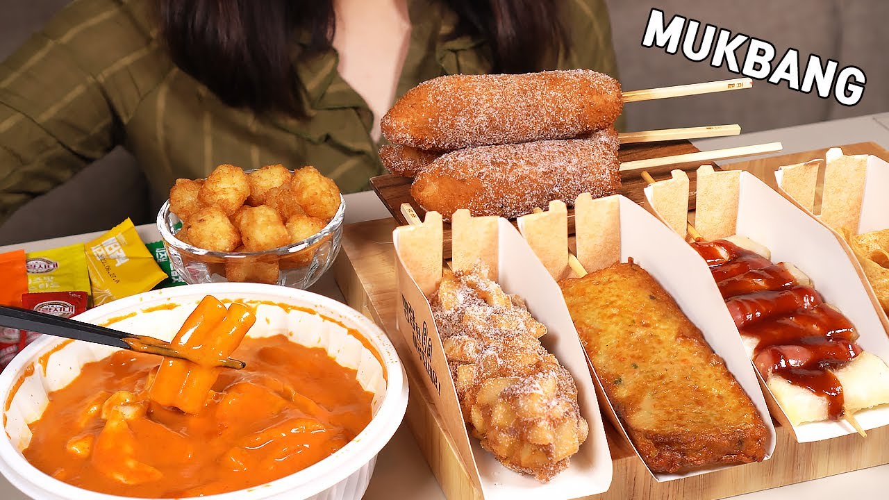 MUKBANG :) корейский корндог | роза ттеокбокки.
