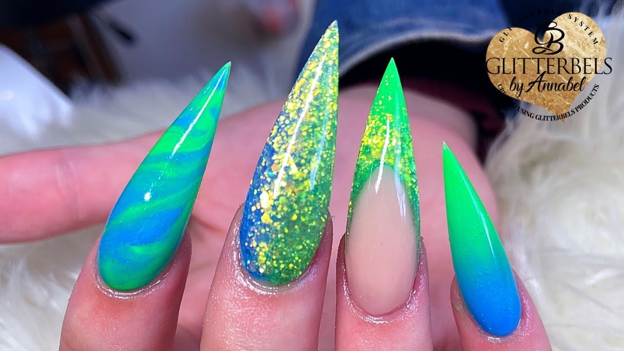 Extreme length bright summer acrylic nails