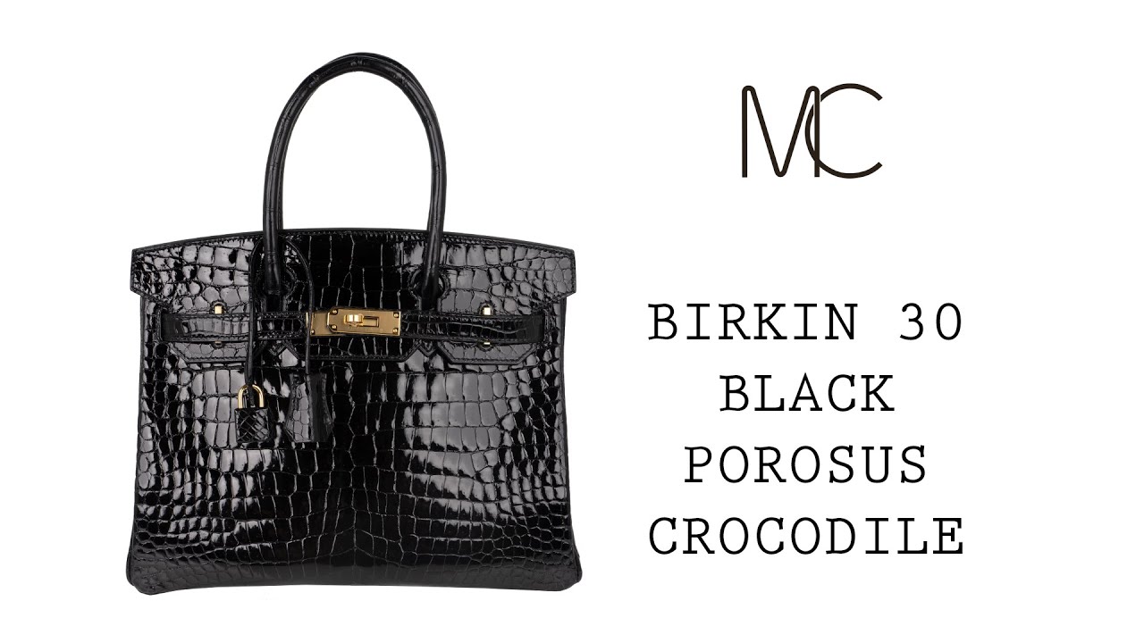 Hermes Birkin 30 Bag Black Porosus Crocodile Gold Hardware • MIGHTYCHIC •