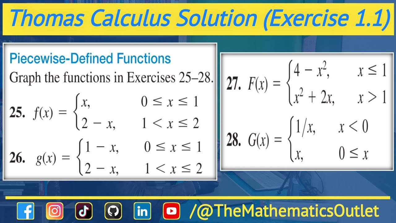 Thomas Calculus Exercise 1.1 Solution Q25 to Q28 | Piecewise function graphs | Lec 14