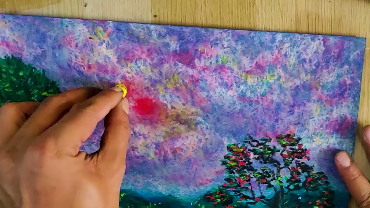 Landscape Sketch | Oil Pastels | A Misty Mountain Morning