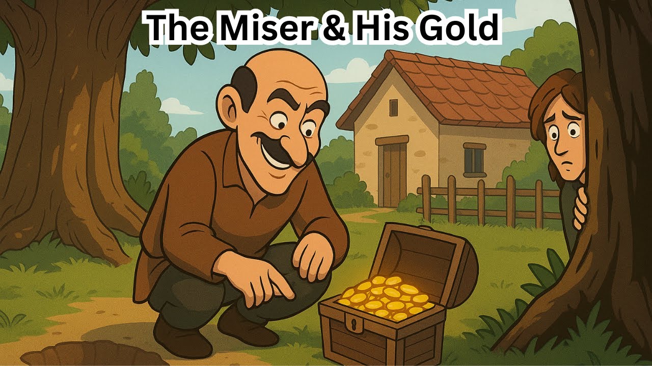 THE MISER & HIS GOLD | English story for kids with morals | Aesop fables in English