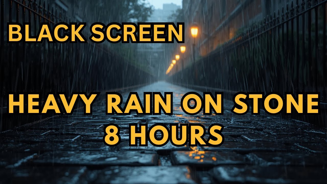 All night relaxation | black screen | heavy rain on stone + gentle pads to relax | long edit
