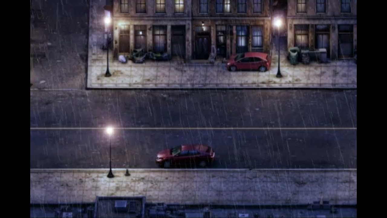 Night Street Car Chase Battle Map | 1 Hour Seamless Side Scroll Loop | Rain | Grid | VTT