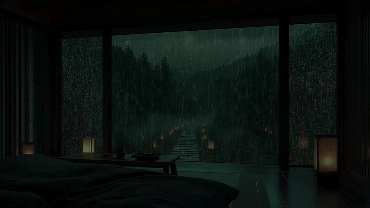 Rain Ambience in a Cozy Japanese Room in 3 Hours 🌧️ Peaceful Night Rain for Sleep & Relaxation