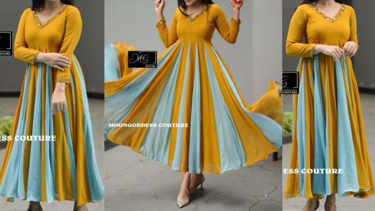 Double Shade Panel Cut Anarkali Kurti/ Frock Design Cutting And Stitching/One Piece Pannel Dress DIY