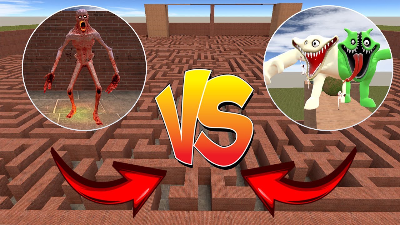 Monsters Hungry Worm Vs SCP 096 In Big Maze l Garry's mod