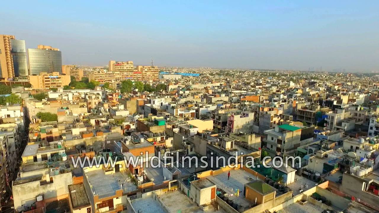 Flying over East Delhi's Laxminagar - crowded residential and new commercial district