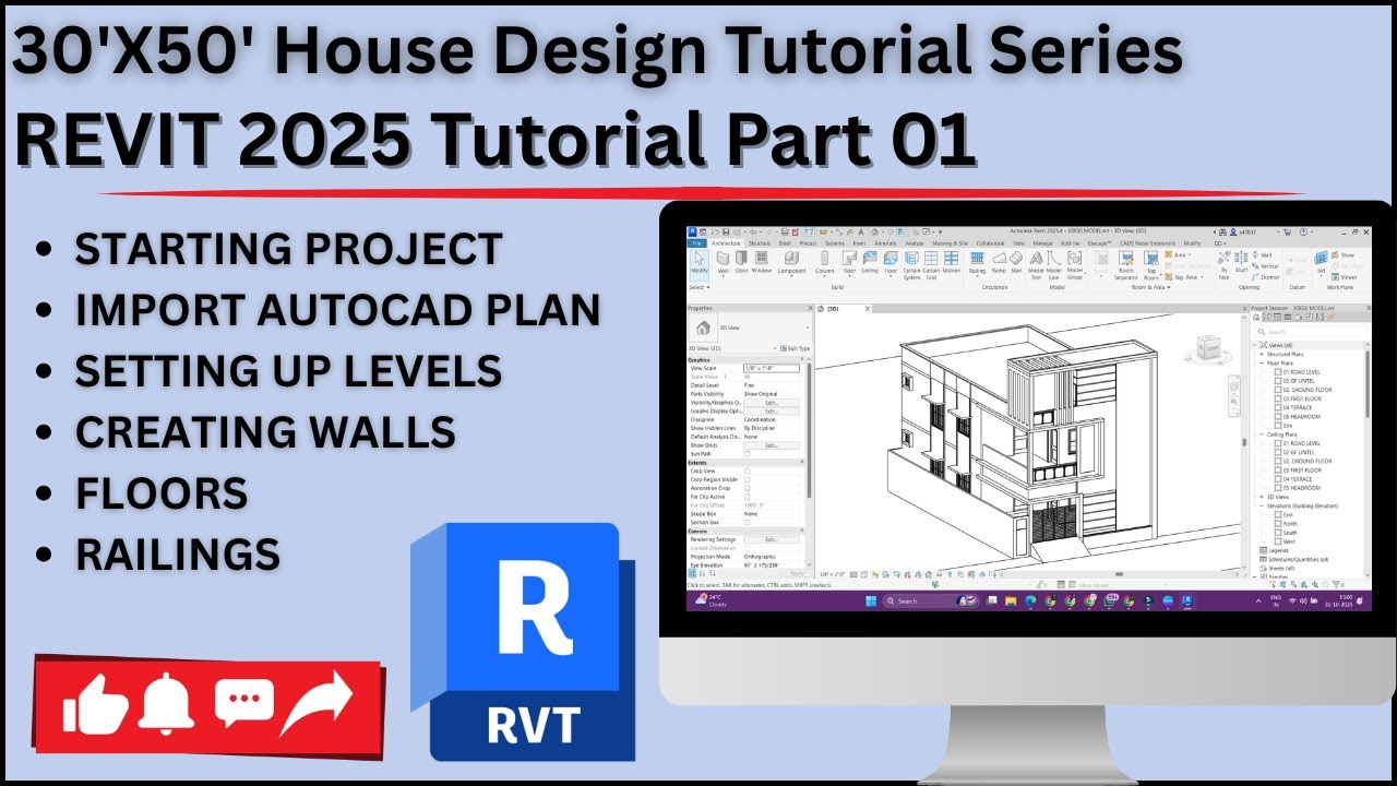 30X50 House Design Tutorial Series | Modelling House In Revit Part 01