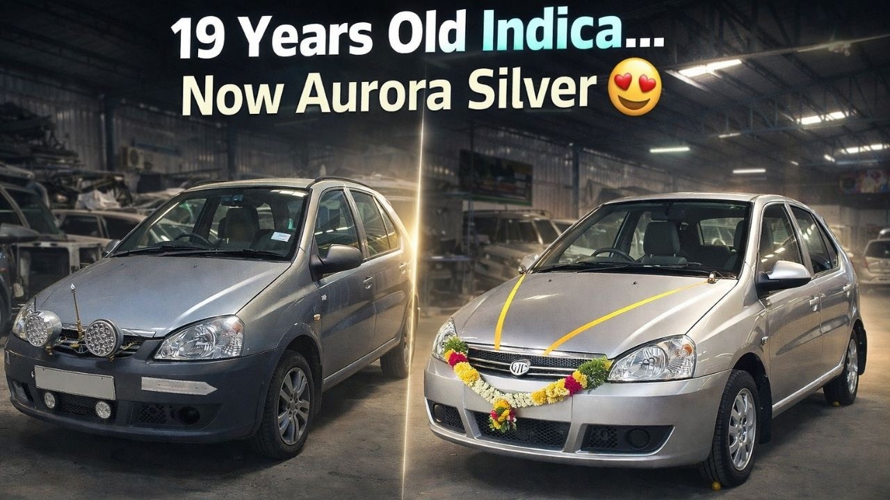 Посмотрите, как 19-летняя Tata Indica в серебристом цвете Aurora Silver преобразилась в ACN Motor...