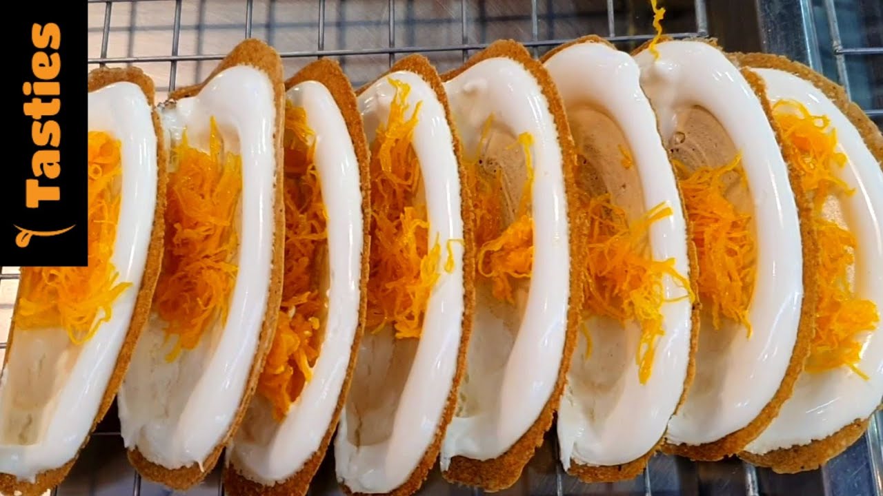 Thai Crispy Pancake with Foi Thong sweet egg yolks threads Fios de Ovos | Thai desserts | Tasties