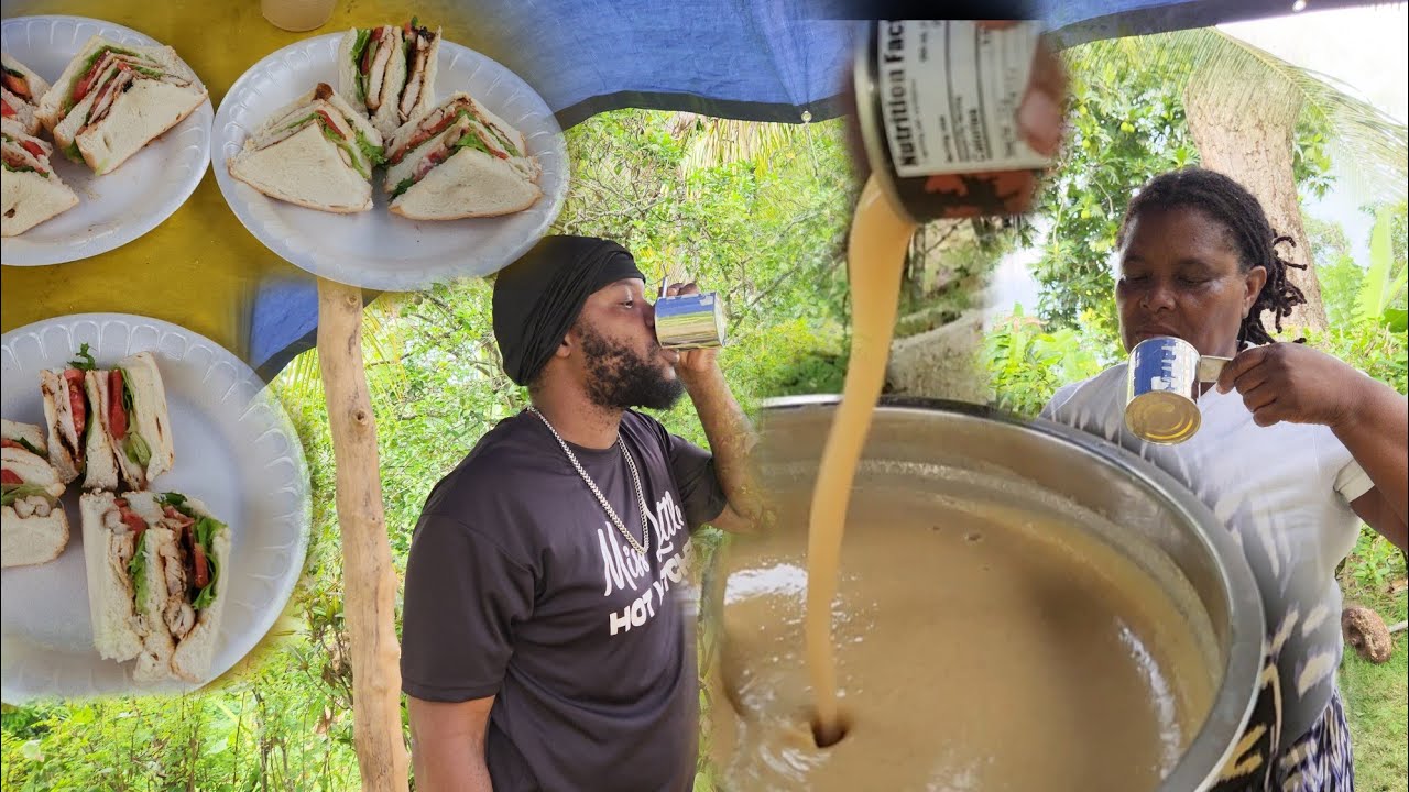 Baked Chicken Brest Sandwich|Cornmeal Pudding| Yellow Yam ,Irish, Potatoes Pumpkin & Peanut Punch