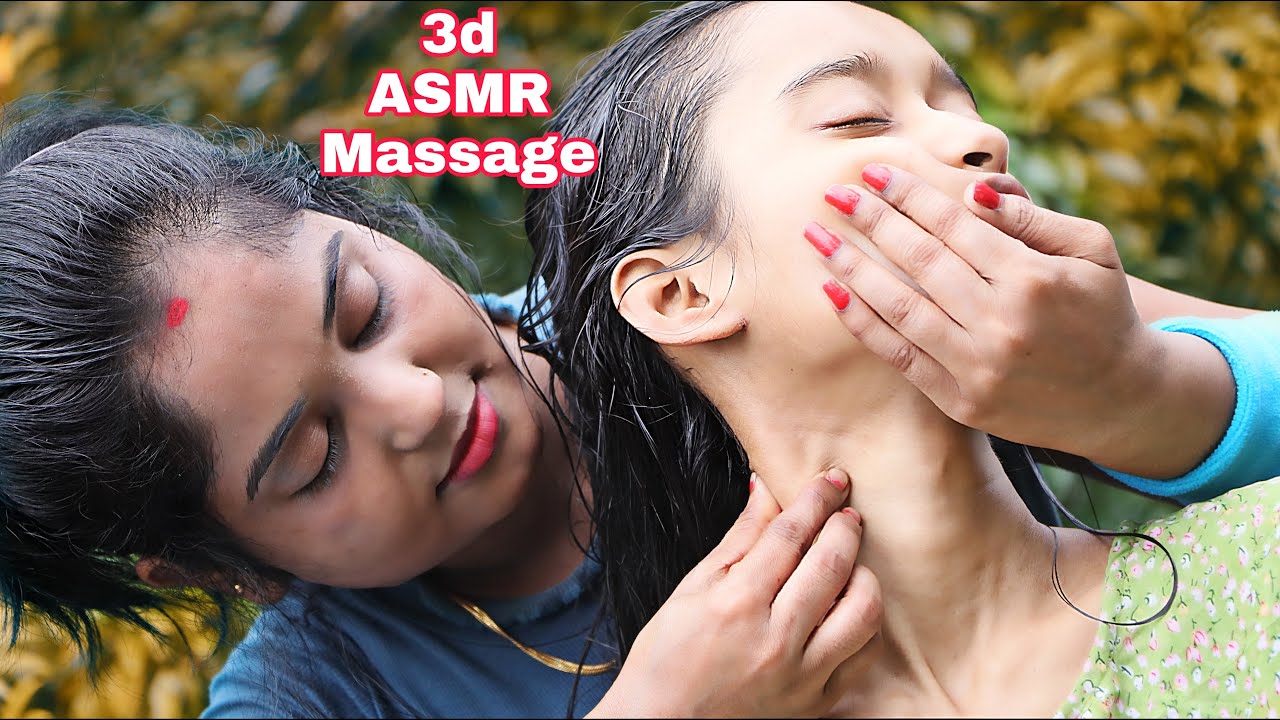 Female Massage in Green Nature With 3d ASMR Sound | Oil Head Massage With loud Neck Cracking