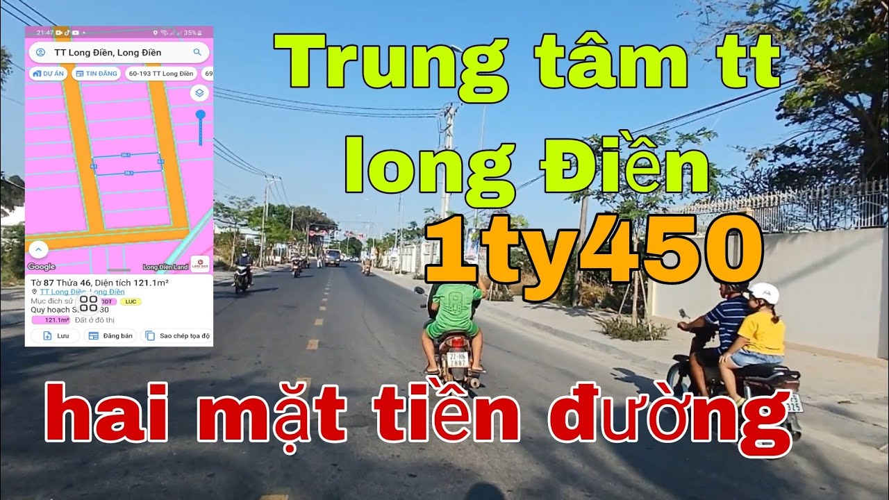 TRUNG TÂM TT LONG ĐIỀN BRVT, HAI MẶT TIỀN ĐƯỜNG,GIÁ CHỈ 1TY450